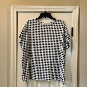 J Jill Luxe Supima Relaxed Tee Black and White Checkered Women's Top Size XL